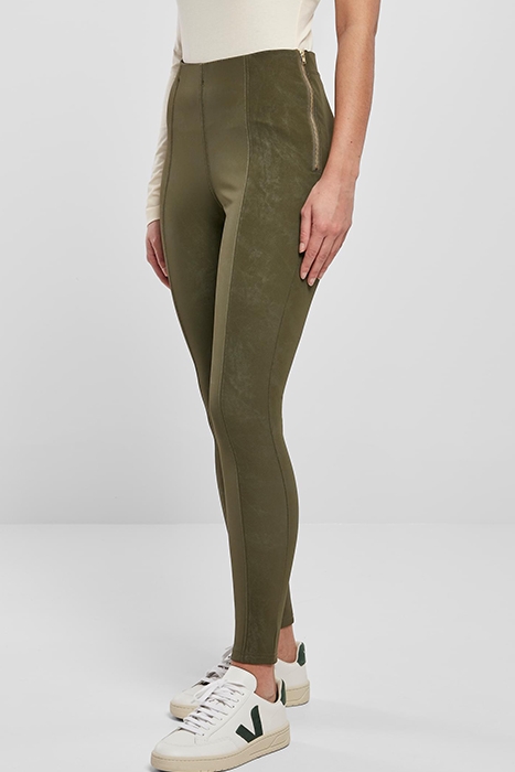 LADIES WASHED FAUX LEATHER PANTS OLIVE 2