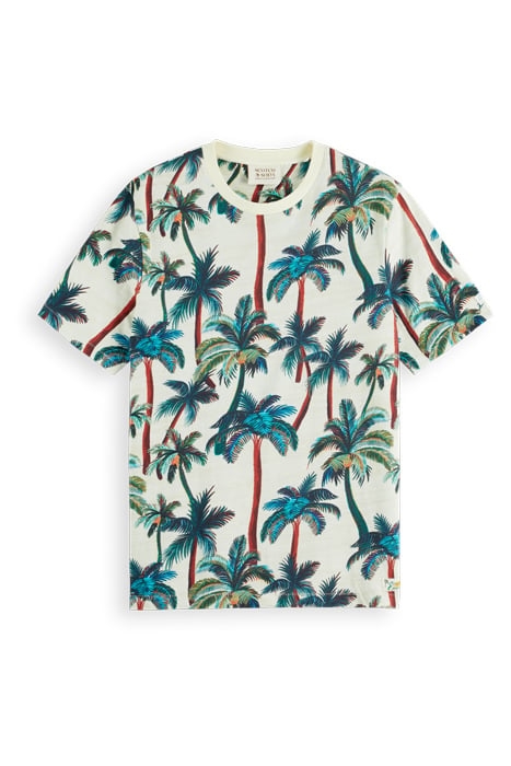 PALM-PRINTED CREWNECK T-SHIRT OFFWHITE PALMTREES AOP 1