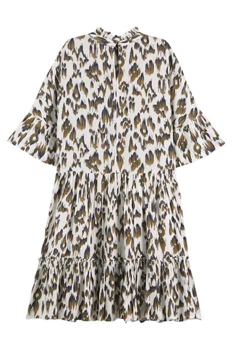 SHORT DRESS WITH RUFFLE SLEEVE DETAIL BRUSHED IKAT ARMY GREE 2