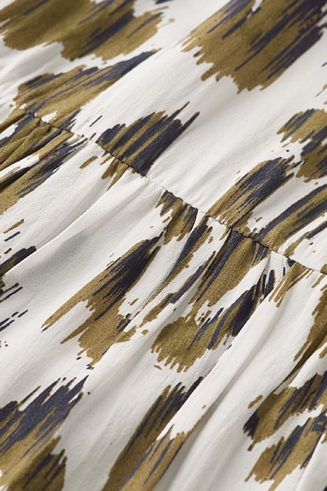 SHORT DRESS WITH RUFFLE SLEEVE DETAIL BRUSHED IKAT ARMY GREE 3