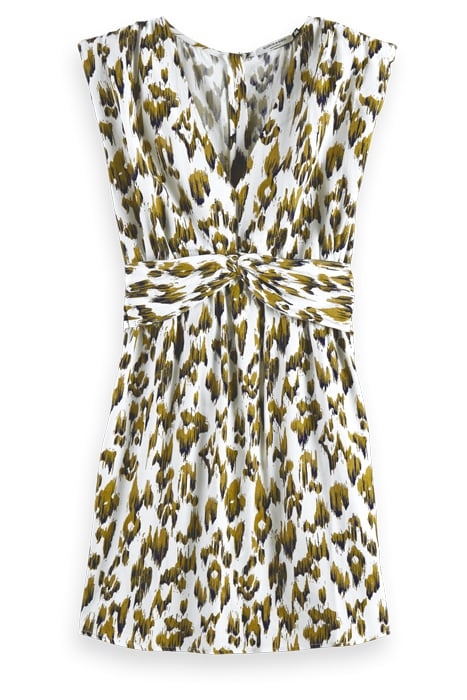 SHORT DRESS WITH KNOTTED BELT BRUSHED IKAT ARMY GREEN 1