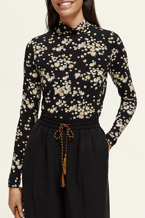 MOCK NECK ALLOVER PRINTED SLIM-FIT TOP DANDELION BLACK 2