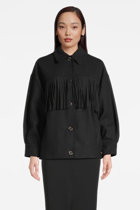 FRINGED OVERSIZED WOOL BLEND SHIRT JACKET BLACK 2