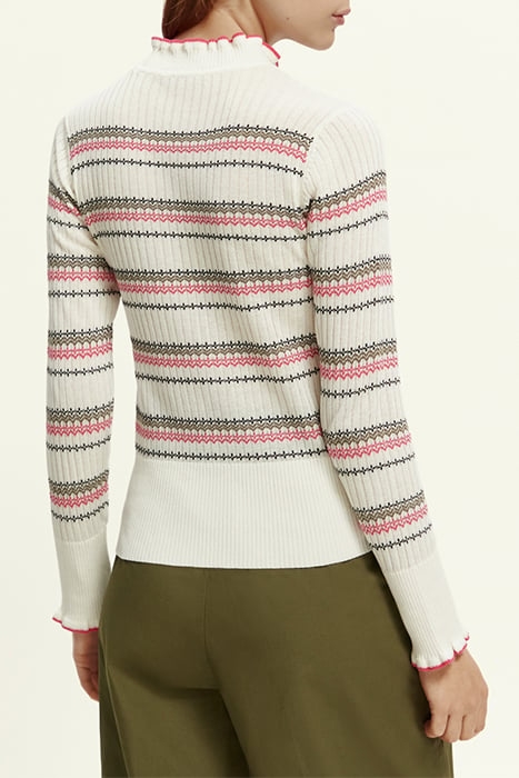 FAIR ISLE STRIPE RUFFLE PULLOVER VANILLA WHITE 3