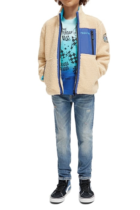 CONTRAST NYLON DETAIL ZIP-THROUGH TEDDY JACKET ECRU 3