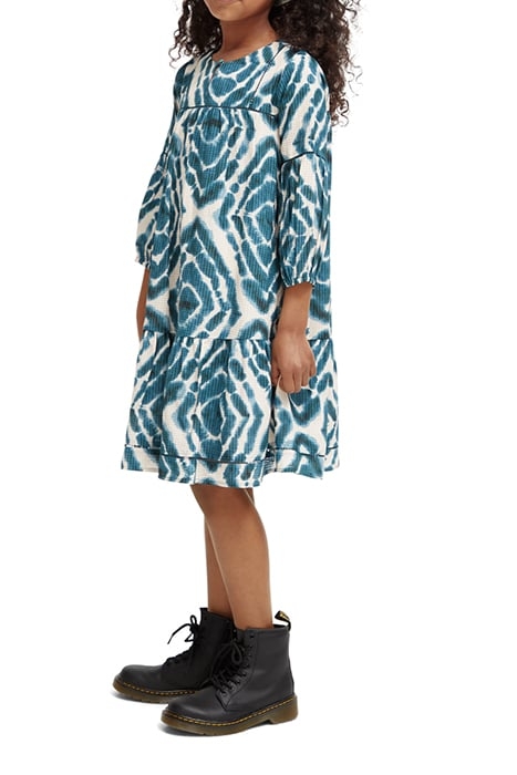 ALL-OVER PRINTED LADDER TAPE MIDI DRESS DISCO TIE DYE BOTTLE 6