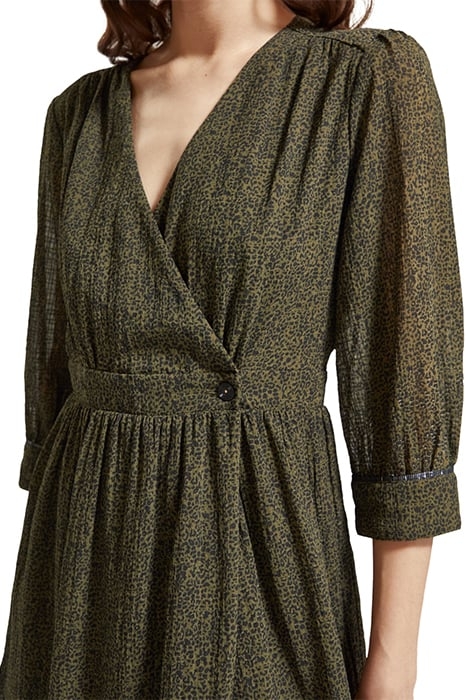 WRAP MINI DRESS LEOPARD SPOT GREEN 7