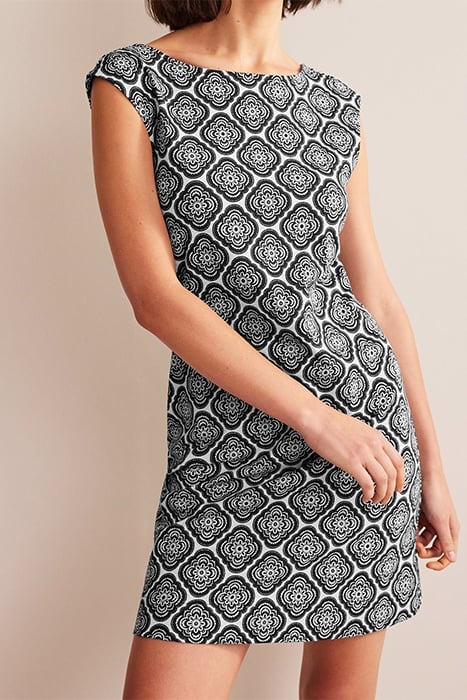 SLEEVELESS JERSEY SHIFT DRESS BLACK, BOTANIC BLUSH 1