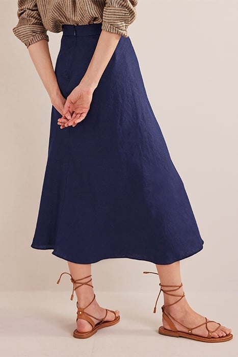 BIAS LINEN MIDI SKIRT NAVY 6