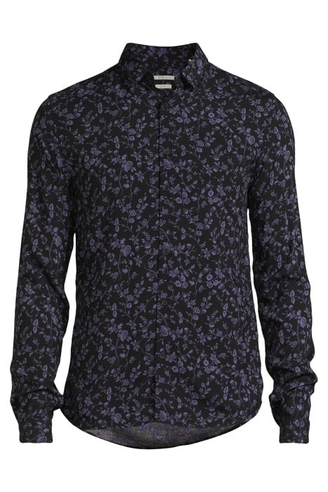 BLACK LENZING™ ECOVERO™ SLIM SHIRT WITH DARK PURPLE FLOWER M 3