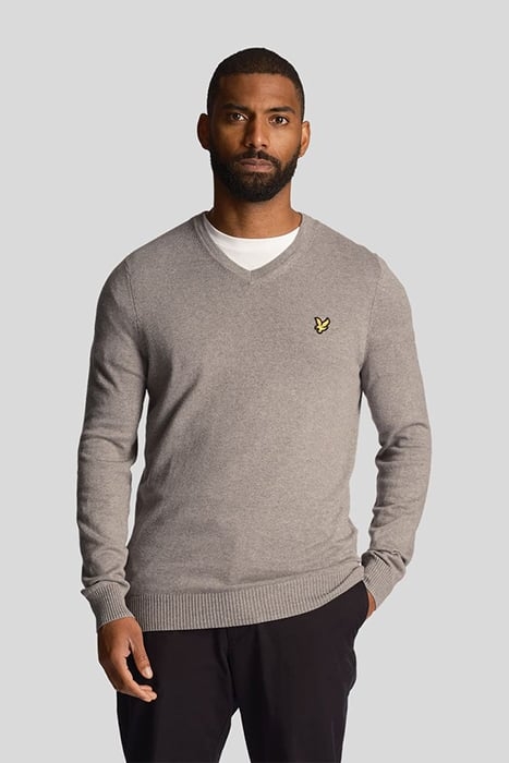 COTTON MERINO V NECK JUMPER MID GREY MARL 1
