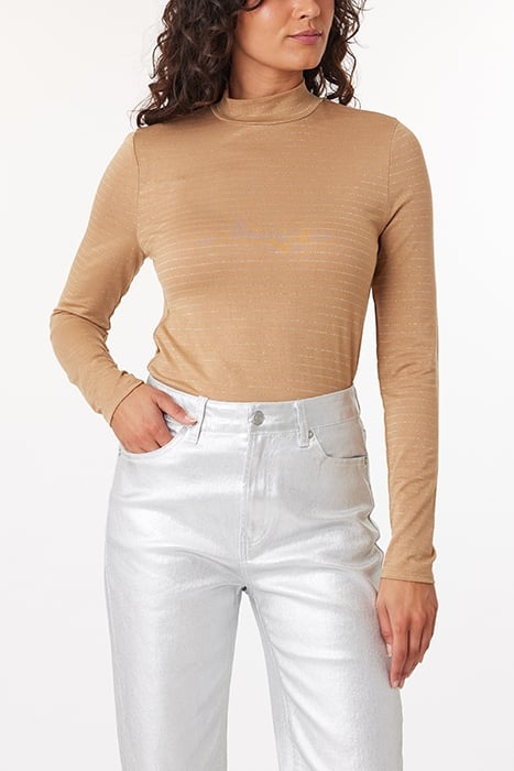 LUREX STRIPE MOCK NECK CAMEL / SILVER 1