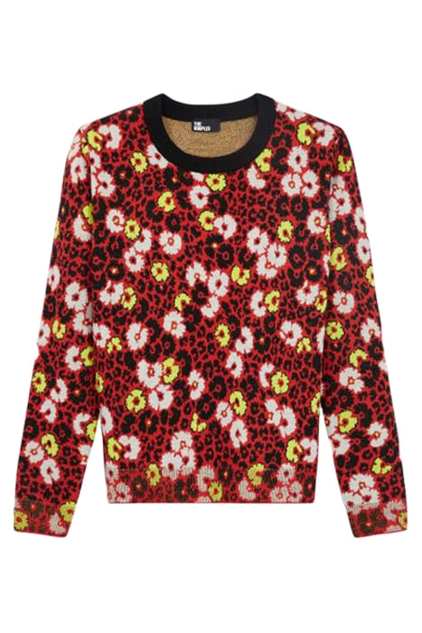 PULL COL ROND EN JACQUARD FLEURIE DARK RED 3