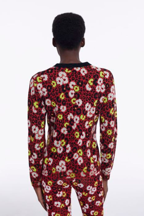 PULL COL ROND EN JACQUARD FLEURIE DARK RED 2