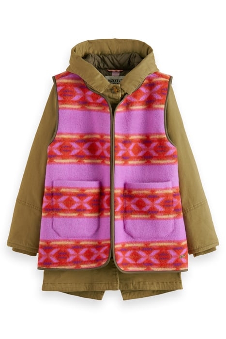 GIRLS 2-IN-1 REVERSIBLE VEST COTTON PARKA MILITARY 4