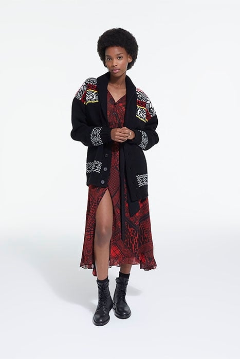 CARDGIGAN COL CHALE JACQUARD BLACK / RED / YELLOW 3