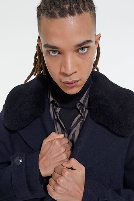 MANTEAU LONG CROISEE COL DETACHABLE FOURRURE DARK NAVY 5