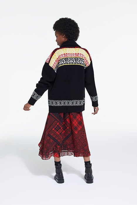 CARDGIGAN COL CHALE JACQUARD BLACK / RED / YELLOW 4