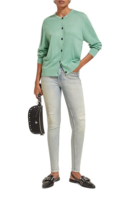 JACQUARD TRIM CREW NECK CARDIGAN FROZEN MINT 3