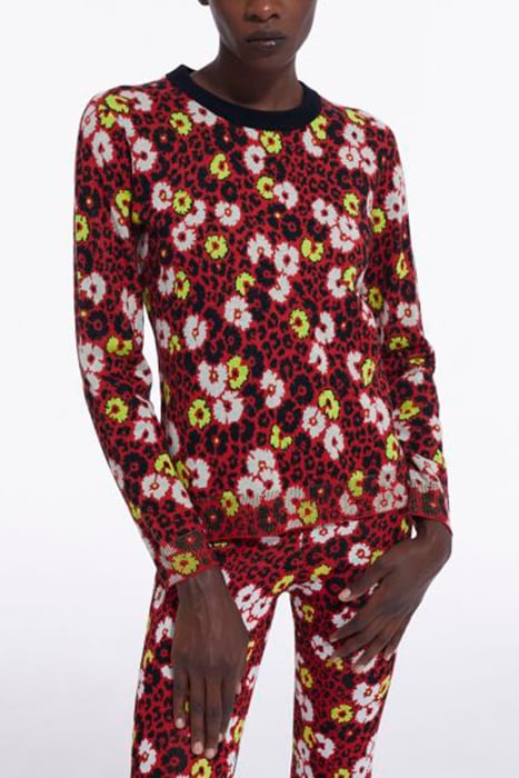 PULL COL ROND EN JACQUARD FLEURIE DARK RED 1