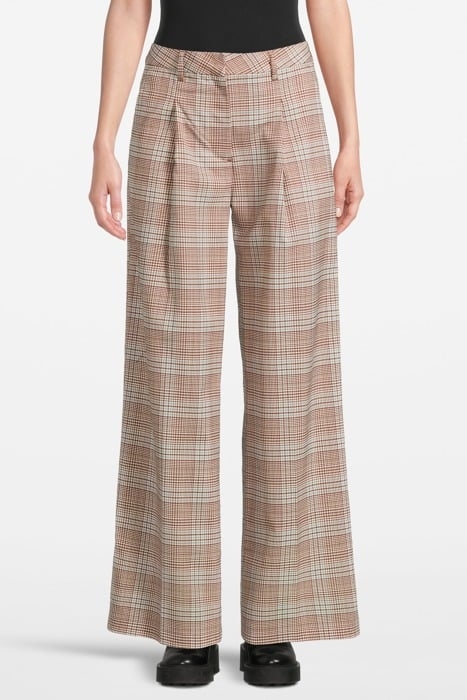 ROSE - PLEATED HIGH RISE WIDE LEG CHECK PANT PRINCE OF WALES 1