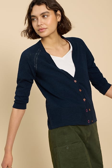 NARIA V NECK CARDI DARK NAVY 1