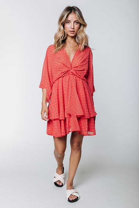 MENCIA SMALL GEO TWO LAYER MINI DRESS BRIGHT ORANGE 3