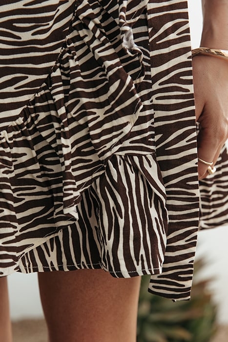 TELSI ZEBRA SHORT SLEEVE REAL WRAP DRESS SS DARK BROWN 6