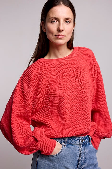 BALLOON SLEEVE SWEATER ACRYLIC KNIT BRIGHT CORAL 1