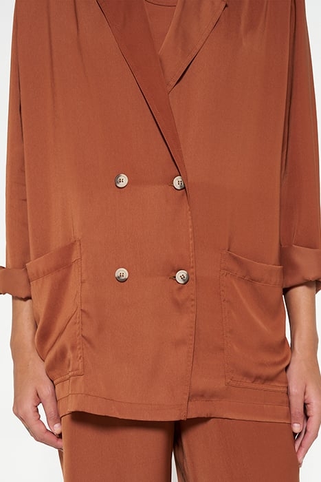 DOUBLE BREASTED SATIN BLAZER SADDLE BROWN 8