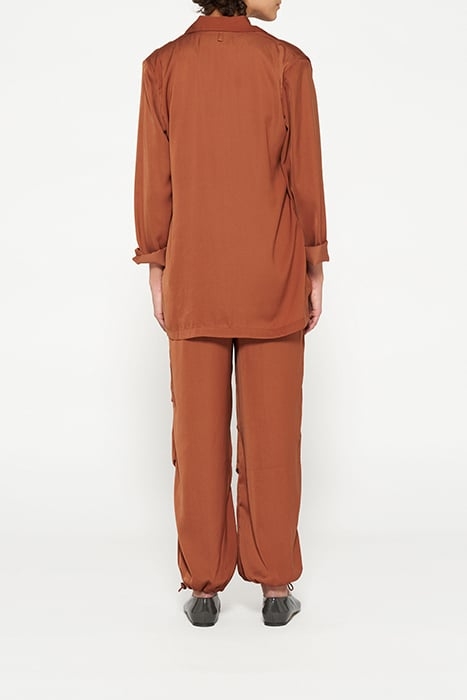 DOUBLE BREASTED SATIN BLAZER SADDLE BROWN 2