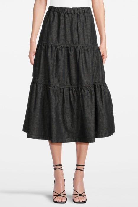 MIA TIERED DENIM MIDI SKIRT BLACK DENIM 1