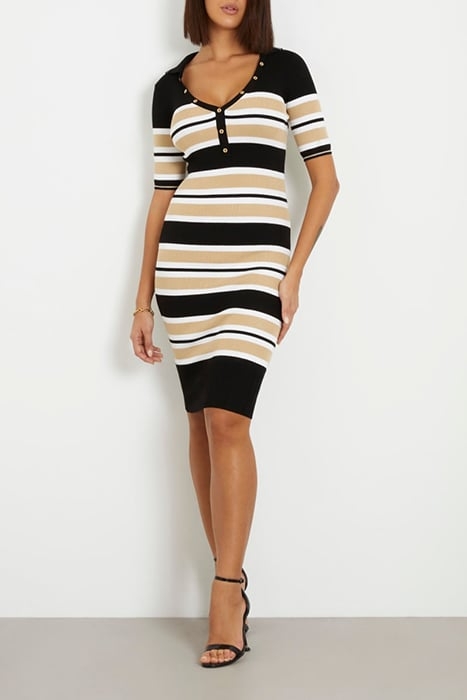 GUESS ECO MAIA SS DRESS SWTR BLACK WHITE TAUPE ST 3