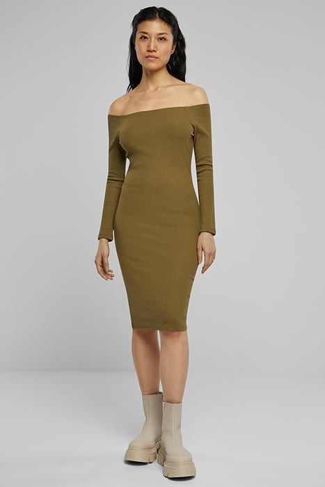 LADIES OFF SHOULDER LONGSLEEVE RIB DRESS TINIOLIVE 5