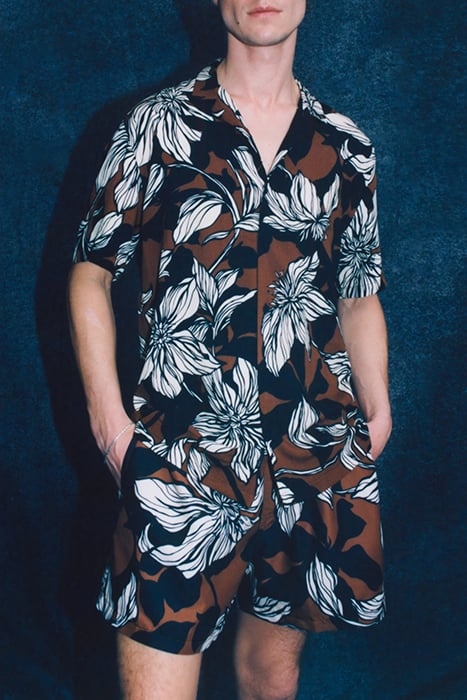 CHOCOLATE RECYCLED SWIM SHORTS WITH XL FLOWERS 4