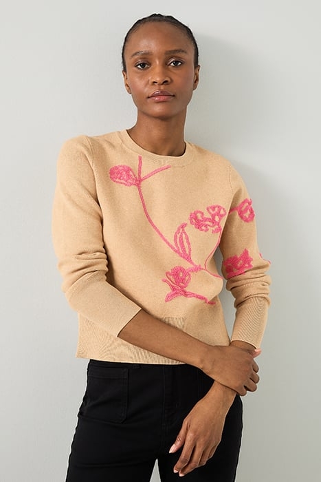 HENRIETTA FLORAL KNITTED SWEATER CAMEL 1