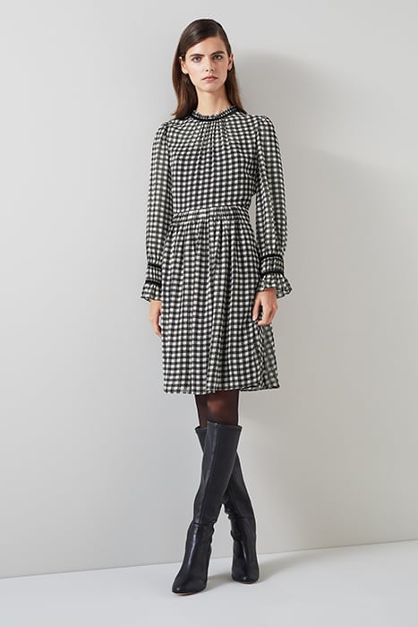 VERITY GINGHAM MINI DRESS BLACK/CREAM 4