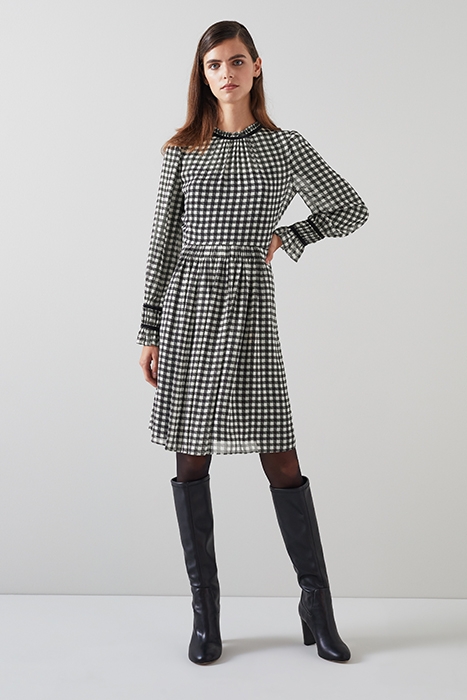 VERITY GINGHAM MINI DRESS BLACK/CREAM 1
