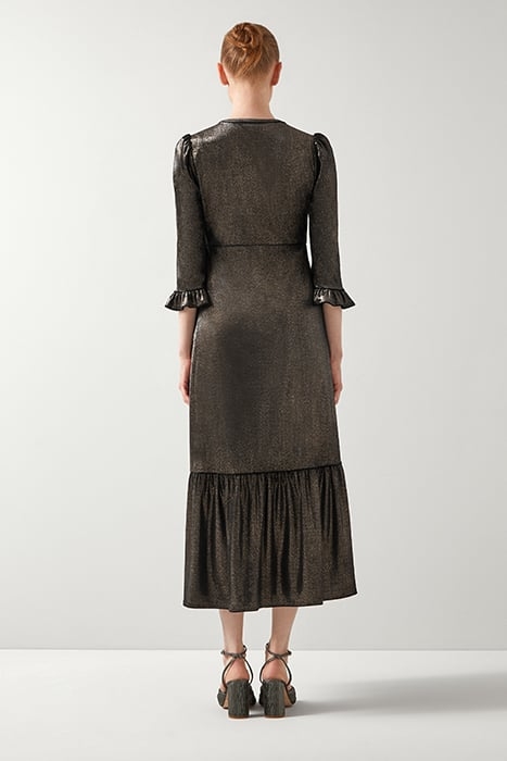 DEBORAH PEPLUM MIDI DRESS GOLD 2