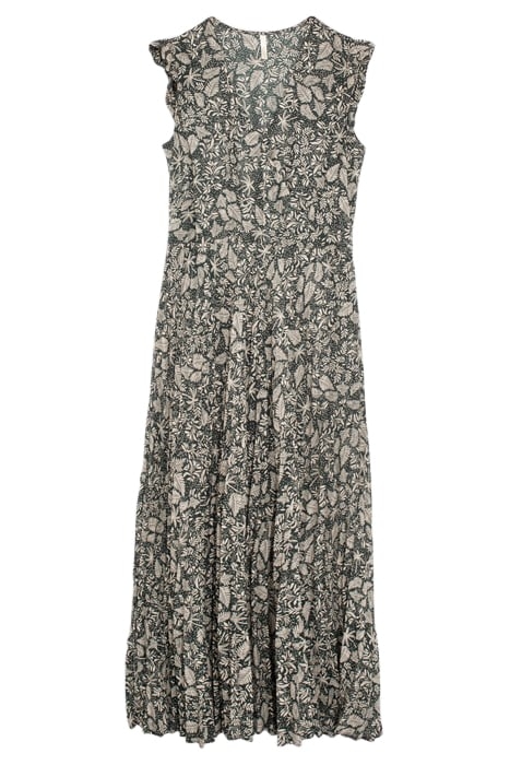 GREEN LONG DRESS WITH BOTANICAL BEACH PRINT 1