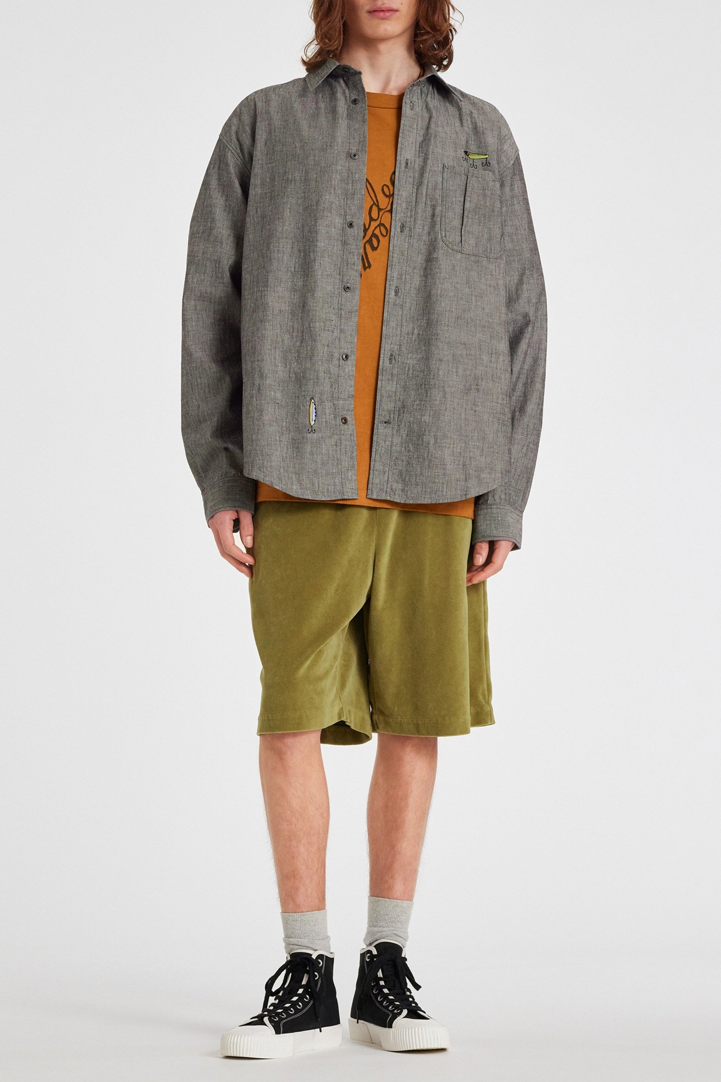 MENS ORANGE TSHIRT FISHING LINE PRINT OCHRE 4