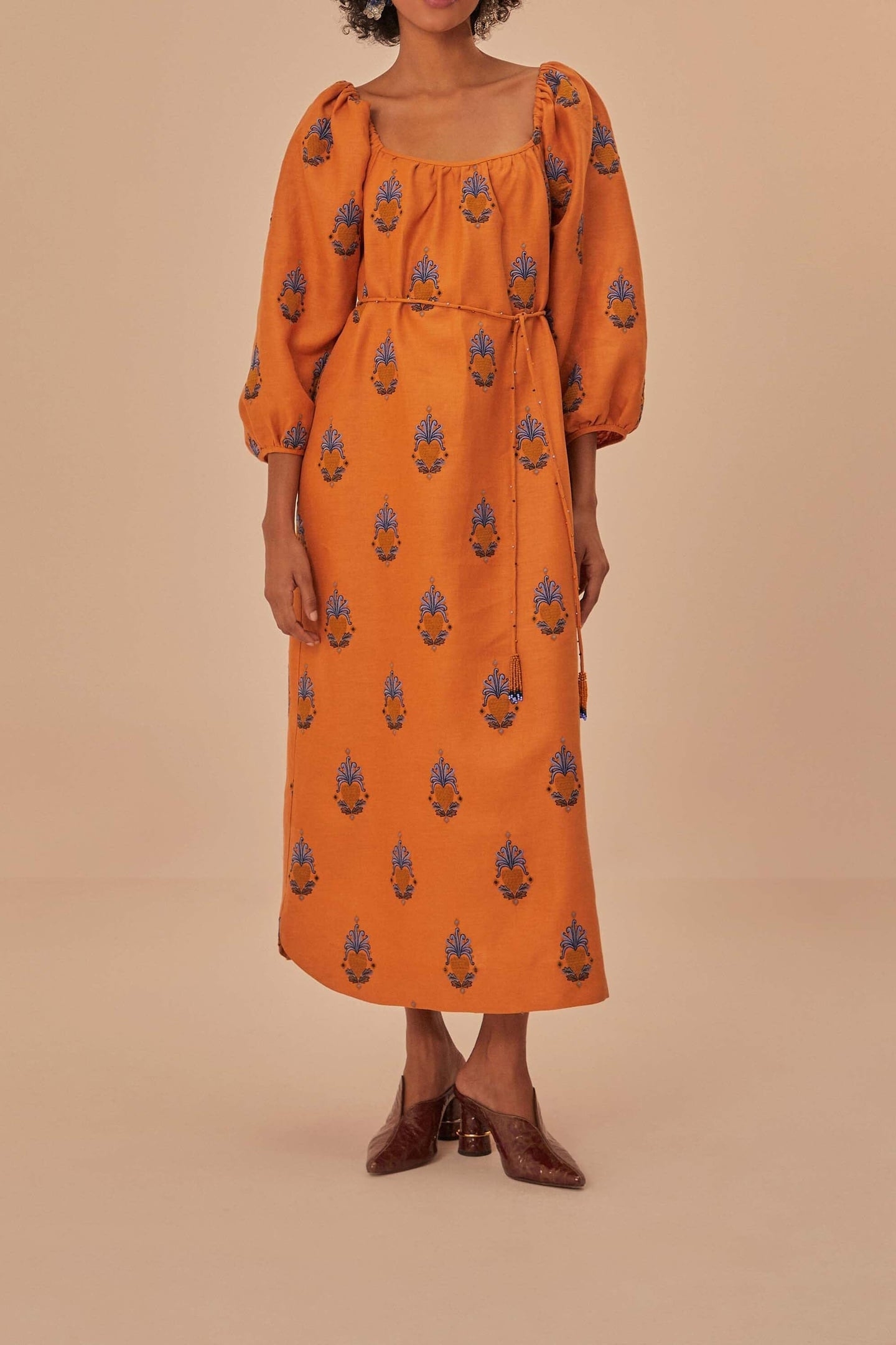 YELLOW EMBROIDERED MIDI DRESS 2