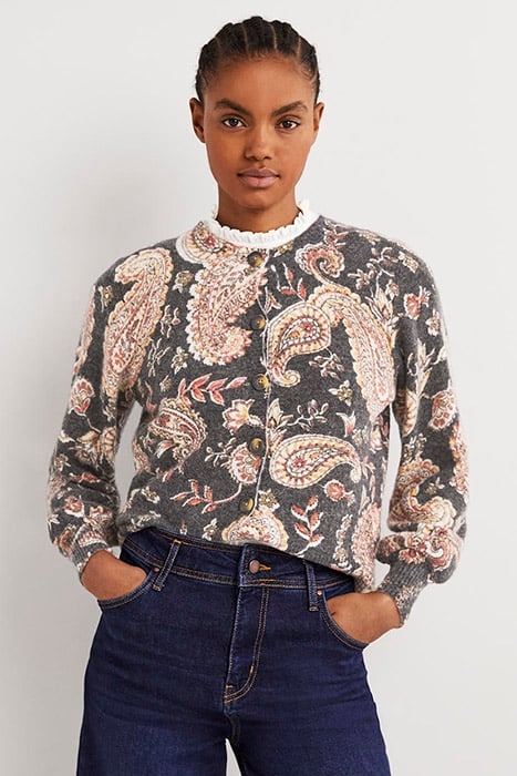 PRINTED FLUFFY CARDIGAN BLK 1