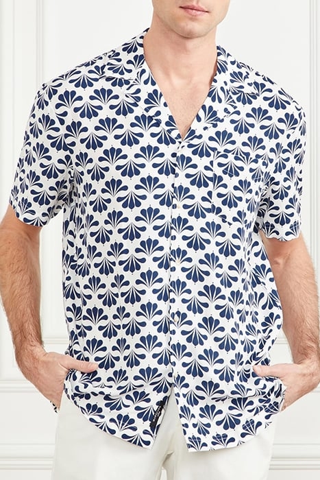 BILLY BOWLING SHIRT BLUE GEOFLOWER PRINT 1