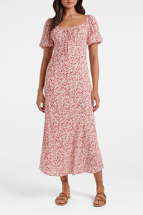 LORELAI RUCHED FRONT MIDI DRESS RED WESTBURY DITSY 1