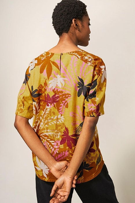 KATE LINEN BLEND TOP YELLOW MULTI 2