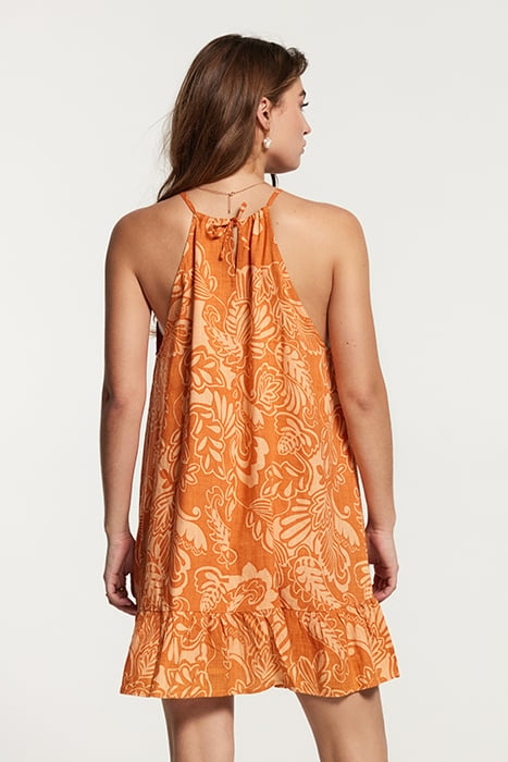 LADIES MEDELLIN DRESS ARTSY LEAVES FRESH APRICOT ORANGE 2
