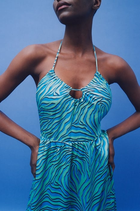 TURQUOISE ZEBRA PRINT BACKLESS LONG DRESS 5