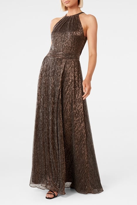BRADY PLISSE HALTER MIDI BRONZE 4