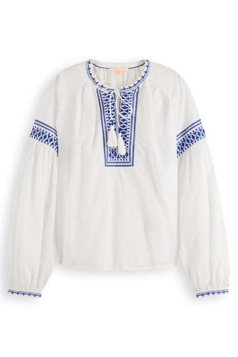 BALLOON SLEEVE TOP WITH TAPE DETAIL WHITE 4